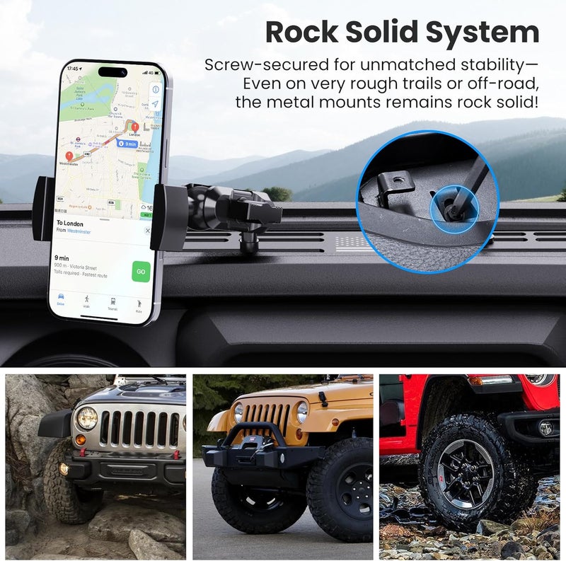 DIAMOOKY Upgraded Metal Phone Mount for Jeep Wrangler JL JLU 2018-2023 & Gladiator JT 2020 2021 2022 2023 Accessories, Dash Phone Holder with Duck Mounts System Kit (Not for 4xe & 2024+) - Image 3